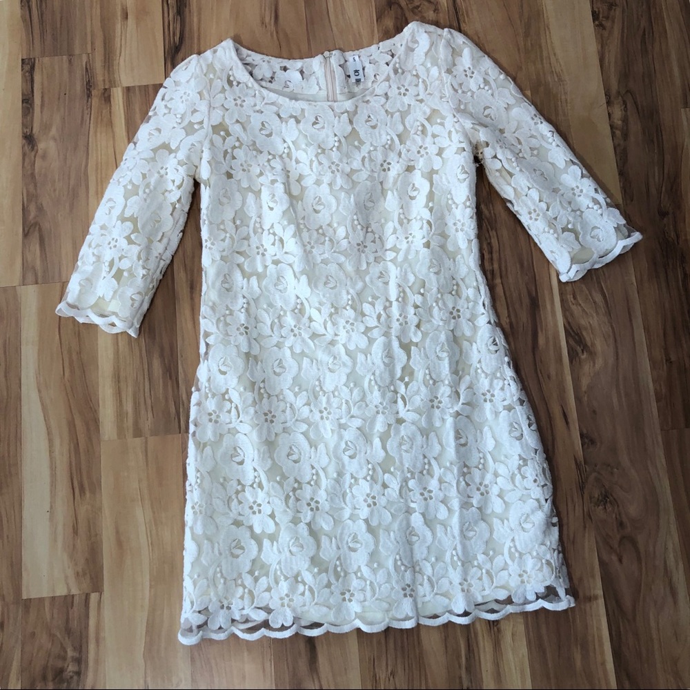 Ivory Embroidery Floral Lace Dress